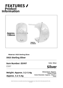 Detailed S925 sterling silver star earring dimensions and technical specifications