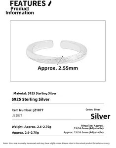 Detailed view of S925 sterling silver Mobius ring with matte finish and size specifications