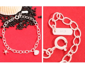 Detail shot of S925 sterling silver stamp on minimalist starfish and seashell bracelet
