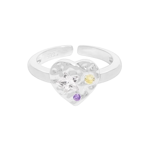 S925 sterling silver heart ring with lava texture and star-shaped zircon stone