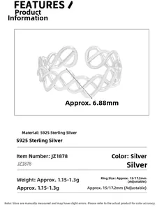 Détail d'une bague en argent S925 à maille creuse montrant la structure ajustable