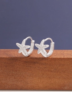 Detailed macro view of S925 sterling silver starfish earrings with cubic zirconia stones