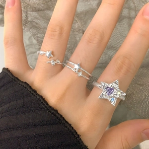 Ensemble de bagues étoile S925 en argent sterling avec zircon coeur violet pour femme
