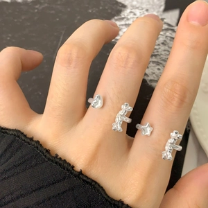 925 silver adjustable open rings featuring heart and star designs on model's fingers