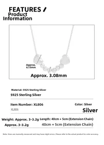 Detaillierte S925 Sterlingsilber Herzkette Spezifikationen mit Maßen und Materialangaben