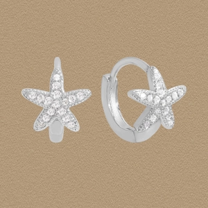 925 Sterling Silver Starfish Huggie Hoop Earrings For Women Pave Rhinestone Star Dainty Small Earrings Jewelry Gift