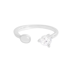 S925 sterling silver open ring featuring a smooth metal surface and a sparkling zircon stone