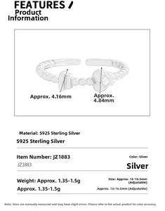 Detailed size guide for S925 sterling silver flower ring with adjustable band specs