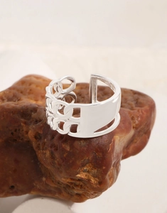 Macro detail of S925 sterling silver ring showing hollow chain and smooth wide surface