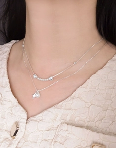 Zweilagige S925 Sterling Silber Halskette mit Herz-, Stern- und Perlenanhängern