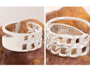 Detailed macro shot of the S925 sterling silver hallmark and hollow chain texture design