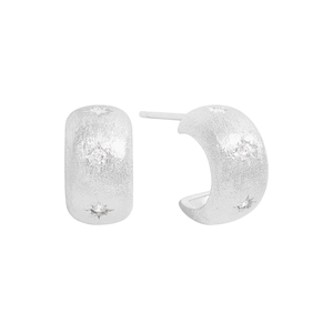 Starry S925 sterling silver C-shape stud earrings with matte brushed finish and cubic zirconia