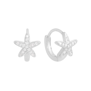 Sparkling S925 sterling silver starfish hoop earrings with white pavé cubic zirconia