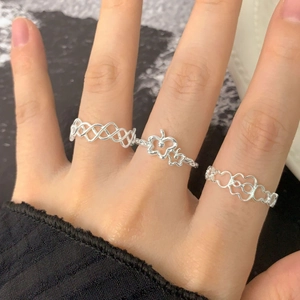 Ensemble de bagues ajourées en argent S925 avec motifs papillon et cœurs ciselés