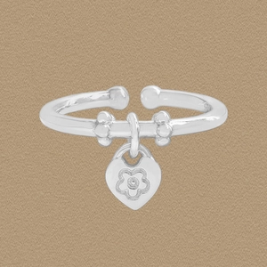 925 Sterling Silver Open Ring With Heart Charm Flower Engraving Adjustable Minimalist Dainty Finger Ring For Women Jewelry Gift