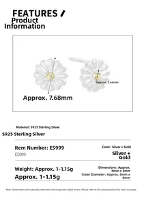 Detailed view of S925 sterling silver daisy stud earrings showing 8mm flower size