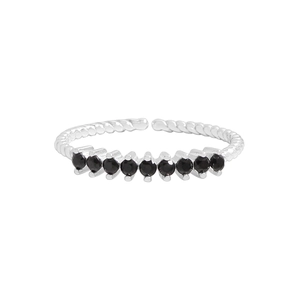 Minimalist S925 sterling silver rope ring featuring nine inlaid black cubic zirconia stones