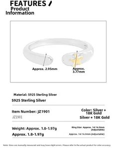 Tableau des tailles détaillé pour bague étoile ajustable en argent S925 massif