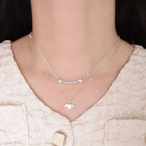 Elegante S925 Sterling Silber Lagenkette mit Herzanhänger und glänzenden Perlen mit Zirkon