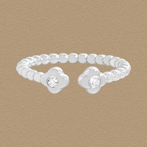 925 Sterlingsilber Doppel Blume Offener Ring Für Damen Elegant Zirkonia Perlenband Verstellbarer Fingerring Minimalistischer Schmuck