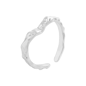 Minimalist S925 sterling silver heart open ring with unique lava texture and liquid metal finish