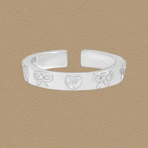 Bague Ouverte Réglable en Argent Sterling S925 pour Femme Cœur Minimaliste Nœud Papillon Motif Gaufré Bijoux de Doigt de Mode