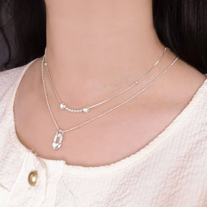 Collier double rang en argent S925 avec pendentif serrure en forme de cœur pour femme