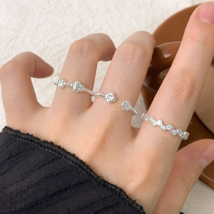S925 sterling silver ring set with zircon floral and heart designs in silver finish
