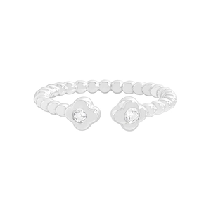 S925 Sterling Silber Perlenring mit zwei Kleeblatt-Zirkonia Motiven auf weißem Hintergrund