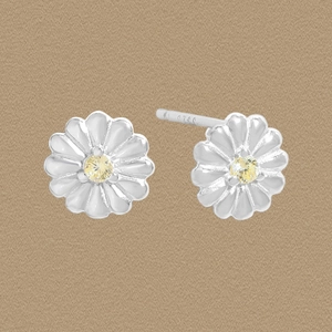 925 Sterling Silver Daisy Stud Earrings For Women Cute White Flower Rhinestone Inlaid Small Earring Fashion Jewelry Gift
