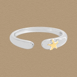 Bague Ouverte Étoile en Argent Sterling 925 pour Femme Réglable Bicolore Or Étoile de Mer Bijoux de Doigt Minimalistes