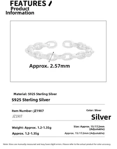 Detail specifications of 2.57mm S925 sterling silver chain ring with adjustable size
