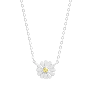 Collana margherita in argento S925 con petali bianchi e zircone giallo centrale