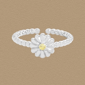 S925 Sterling Silver Daisy Ring For Women Yellow Rhinestone Beaded Open Adjustable Flower Finger Ring Jewelry Gift