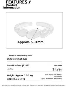 Details des S925 Sterlingsilber-Torsionsrings mit 5,31 mm Breite und offenem Band