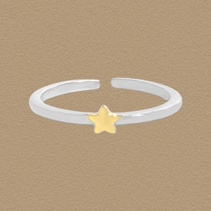 Minimalist S925 Sterling Silver Adjustable Open Ring For Women Korean Ins Style Two Tone Gold Star Ring Jewelry Gift