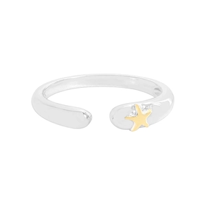 Bague ouverte en argent sterling S925 avec petit accent d'étoile de mer dorée pour femme