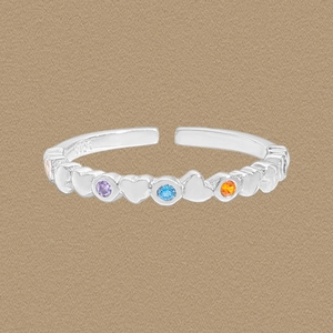 S925 Sterling Silver Rainbow Zirconia Heart Open Ring For Women Korean Style Adjustable Sweet Heart Jewelry Finger Ring