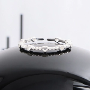 Minimalist S925 sterling silver open ring featuring a hollow and solid heart-shaped pattern