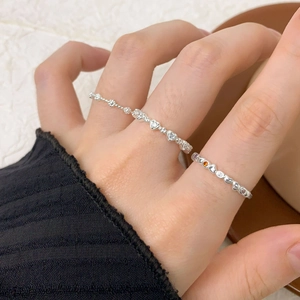 Rainbow heart S925 sterling silver open rings set with colorful cubic zirconia stones