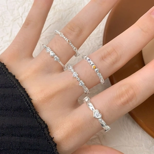 Five-piece S925 sterling silver heart ring set with purple and orange zircon for women