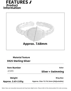 Detailed view of S925 sterling silver twisted rope ring with 7.68mm sand-blasted disc