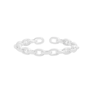 S925 sterling silver minimalist link chain ring with adjustable open band for women