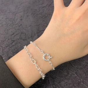 Bracelet double couche en argent sterling S925 avec maillons ovales et fermoir à ressort
