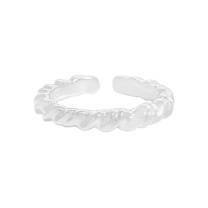 Minimalist S925 sterling silver twisted rope open ring with adjustable band design
