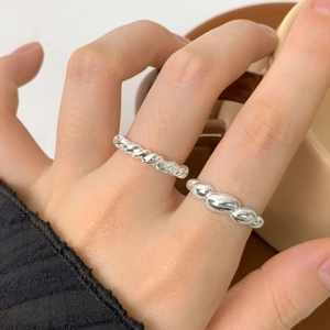 Minimalistische S925 Sterling Silber gedrehte Seil und Perlen stapelbare offene Ringe