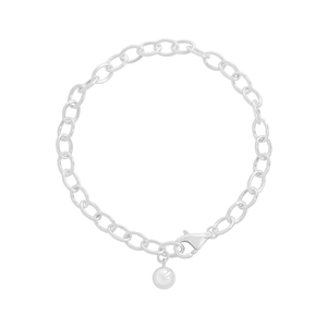 Bracelet chaîne à maillons ovales en argent sterling S925 poli avec pendentif boule