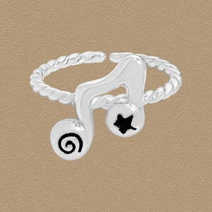 925 Sterling Silver Music Note Adjustable Open Ring For Women Twisted Rope Band Musical Symbol Star Spiral Design Jewelry Gift