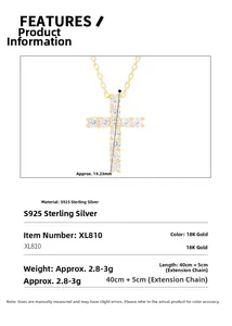 Spécifications détaillées du collier croix en argent S925 doré 18K avec zircons blancs