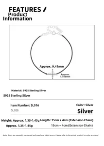 Detail showing S925 sterling silver cross pendant with dimensions on a black cord bracelet